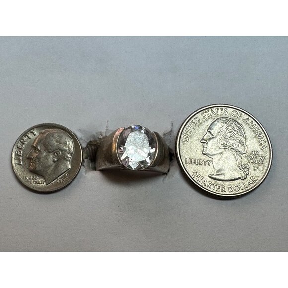 Vintage Estate Sterling Silver 925 CZ Solitaire Ring Size 6, 10g Bold Design - Picture 6 of 8